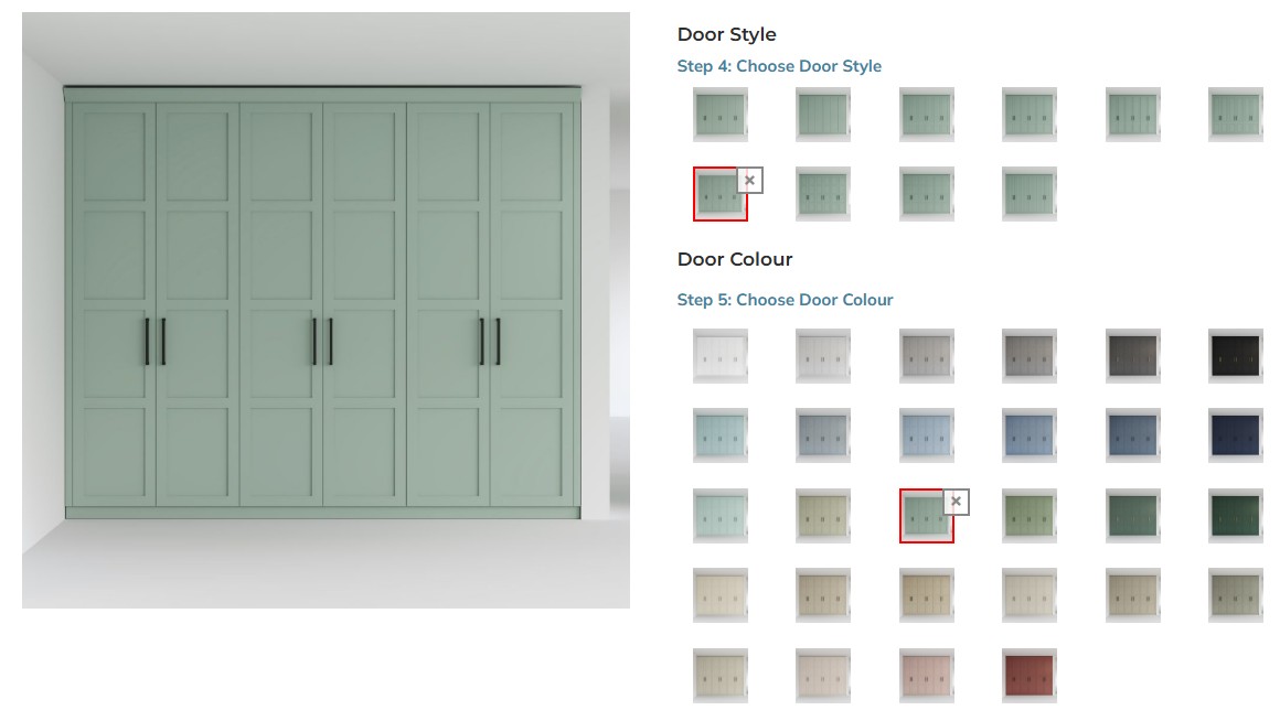 Image showcases then the next few stages of the online process- selecting from the range of door styles and exterior colours.