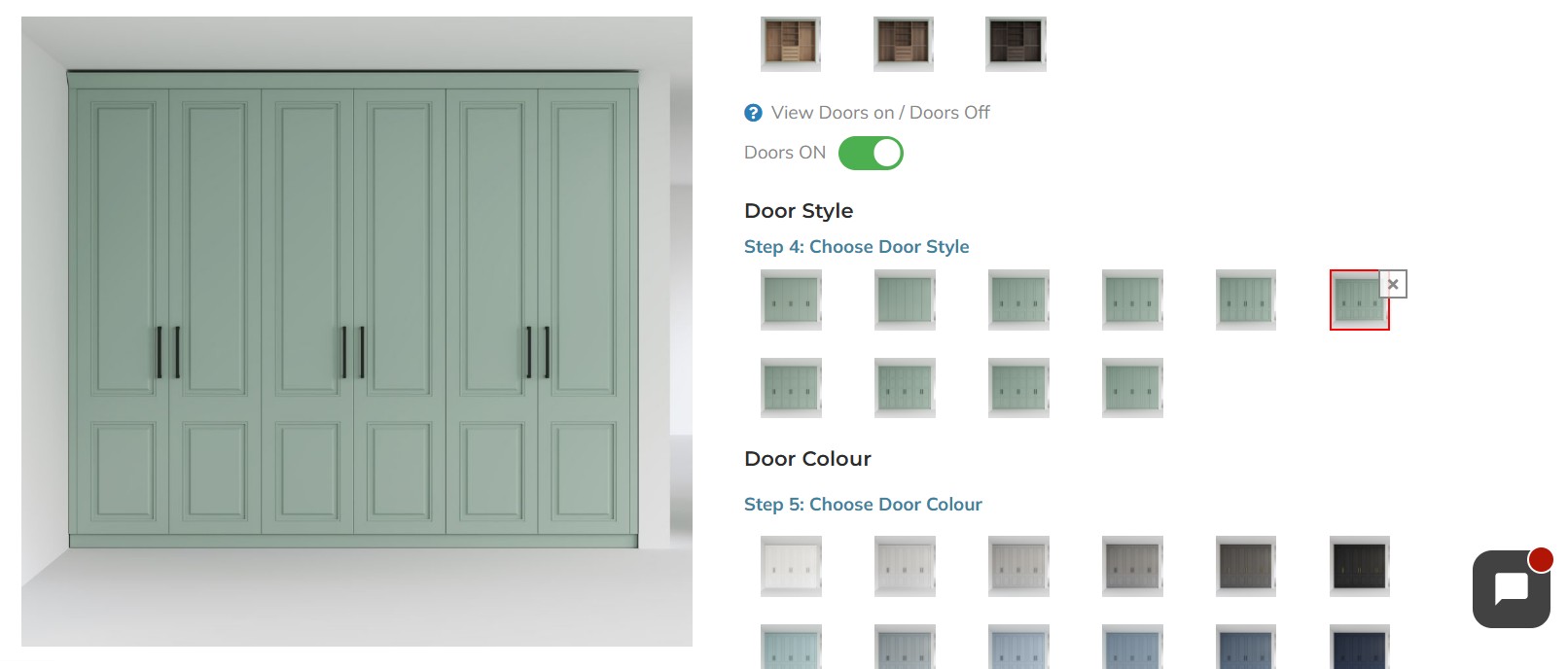 Screenshot of the door style options.